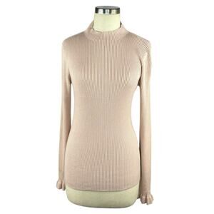 RACHEL PARCELL Light Pink Ribbed Knit‎ Mock Neck Pullover Long Sleeve Sweater L